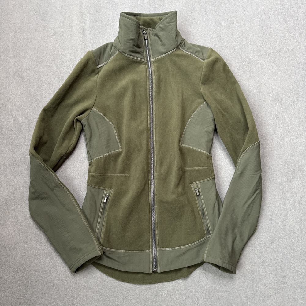 Athleta Jacket Womens Size XXS Green Outlander Full Zip Hybrid Fleece‎ Fitted